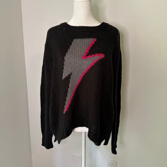 Wooden Ships black knit pink & gray lightning bolt crewneck sweater size XS - Picture 2 of 12